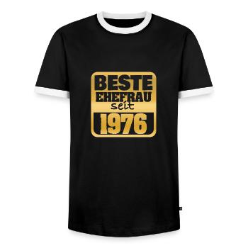 Hochzeit 1976 - Männer Kontrast-T-Shirt - Schwarz/Weiß - Vorne - AI Model Female 172 light (172cm) & AI Model Male 178 light (178cm)