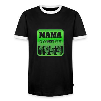 Mama 1953 - Men's Ringer Shirt - black/white - Front - AI Model Female 172 light (172cm) & AI Model Male 178 light (178cm)
