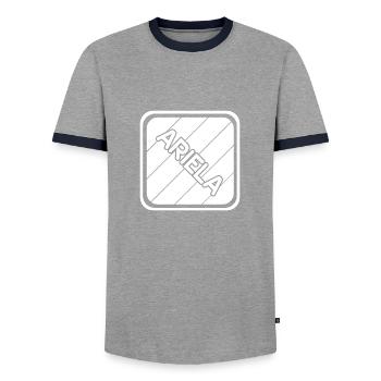 Maiden name Ariela - Men's Ringer Shirt - grey/navy  - Front - AI Model Female 172 light (172cm) & AI Model Male 178 light (178cm)
