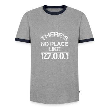 Computer nerd geek - Men's Ringer Shirt - grey/navy  - Front - AI Model Female 172 light (172cm) & AI Model Male 178 light (178cm)