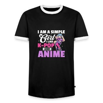 I Am A Simple Girl I Like K-Pop And Anime - Männer Kontrast-T-Shirt - Schwarz/Weiß - Vorne - AI Model Female 172 light (172cm) & AI Model Male 178 light (178cm)