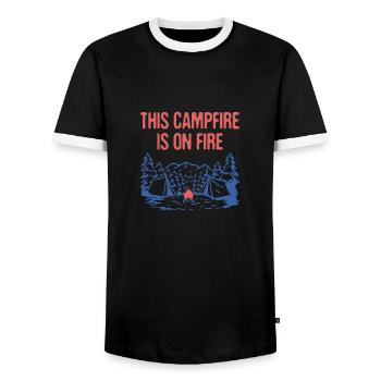 This Campfire Is on Fire Camping Dad Jokes Camper - Men's Ringer Shirt - black/white - Front - AI Model Female 172 light (172cm) & AI Model Male 178 light (178cm)