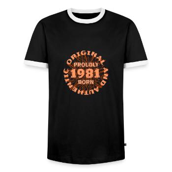 Année 1981 - T-shirt contrasté Homme - noir/blanc - Devant - AI Model Female 172 light (172cm) & AI Model Male 178 light (178cm)