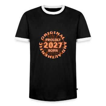2027 - Men's Ringer Shirt - black/white - Front - AI Model Female 172 light (172cm) & AI Model Male 178 light (178cm)