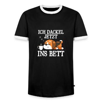I Teckel Maintenant Au Lit Chemise De Sommeil Teckel - T-shirt contrasté Homme - noir/blanc - Devant - AI Model Female 172 light (172cm) & AI Model Male 178 light (178cm)