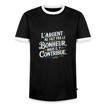 L'argent ne fait pas le bonheur - T-shirt contrasté Homme - noir/blanc - Devant - AI Model Female 172 light (172cm) & AI Model Male 178 light (178cm)