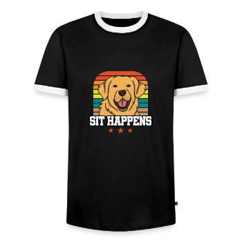 Golden RETRIEVER sit se produit - T-shirt contrasté Homme - noir/blanc - Devant - AI Model Female 172 light (172cm) & AI Model Male 178 light (178cm)