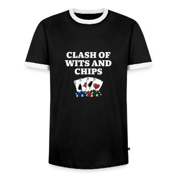 Clash of Wits et Chips Poker Contest Poker - T-shirt contrasté Homme - noir/blanc - Devant - AI Model Female 172 light (172cm) & AI Model Male 178 light (178cm)