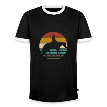Western Riding Western Rider Horse Cowgirls Retro - Men's Ringer Shirt - black/white - Front - AI Model Female 172 light (172cm) & AI Model Male 178 light (178cm)