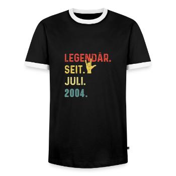 20th Birthday Man Woman Legendary Since July 2004 - Men's Ringer Shirt - black/white - Front - AI Model Female 172 light (172cm) & AI Model Male 178 light (178cm)