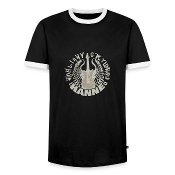 Guitar Hanne - Men's Ringer Shirt - black/white - Front - AI Model Female 172 light (172cm) & AI Model Male 178 light (178cm)