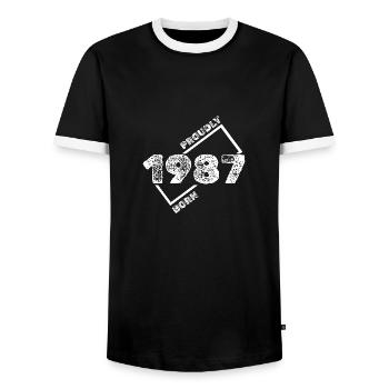 Né en 1987 - T-shirt contrasté Homme - noir/blanc - Devant - AI Model Female 172 light (172cm) & AI Model Male 178 light (178cm)