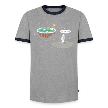 Moon landing flat earth disk - Men's Ringer Shirt - grey/navy  - Front - AI Model Female 172 light (172cm) & AI Model Male 178 light (178cm)