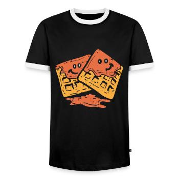 The waffles - Men's Ringer Shirt - black/white - Front - AI Model Female 172 light (172cm) & AI Model Male 178 light (178cm)
