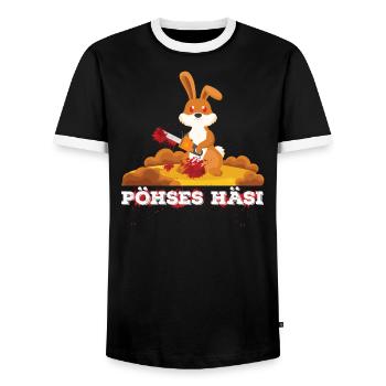 PÖHSES HÄSI - Männer Kontrast-T-Shirt - Schwarz/Weiß - Vorne - AI Model Female 172 light (172cm) & AI Model Male 178 light (178cm)