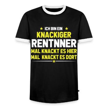 Ich bin ein knackiger Rentner - Männer Kontrast-T-Shirt - Schwarz/Weiß - Vorne - AI Model Female 172 light (172cm) & AI Model Male 178 light (178cm)