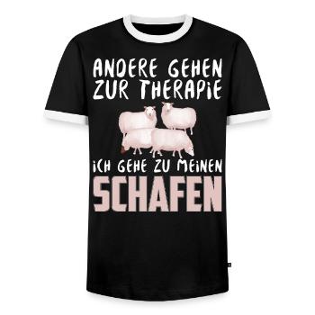ANDERE GEHEN ZUR THERAPIE ICH GEHE ZU SCHAFEN - Männer Kontrast-T-Shirt - Schwarz/Weiß - Vorne - AI Model Female 172 light (172cm) & AI Model Male 178 light (178cm)