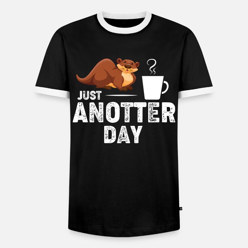 Der Otter mit Kaffee - Männer Kontrast-T-Shirt - Schwarz/Weiß