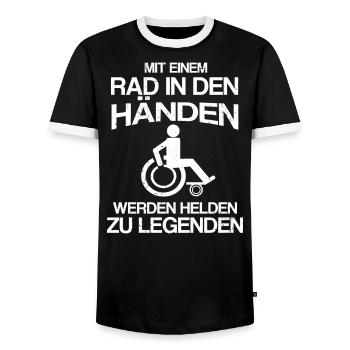 MIT EINEM RAD IN DEN HÄNDEN - Männer Kontrast-T-Shirt - Schwarz/Weiß - Vorne - AI Model Female 172 light (172cm) & AI Model Male 178 light (178cm)
