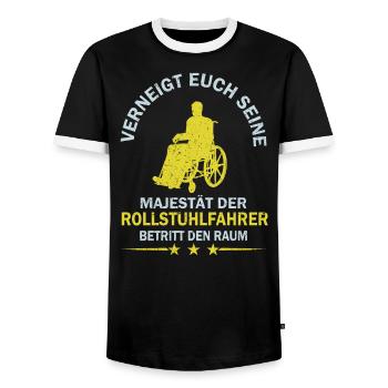 DER ROLLSTUHLFAHRER BETRITT DEN RAUM - Männer Kontrast-T-Shirt - Schwarz/Weiß - Vorne - AI Model Female 172 light (172cm) & AI Model Male 178 light (178cm)