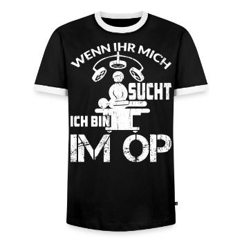 WENN IHR MICH SUCHT ICH BIN IM OP - Männer Kontrast-T-Shirt - Schwarz/Weiß - Vorne - AI Model Female 172 light (172cm) & AI Model Male 178 light (178cm)