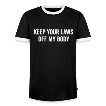 Halte deine Gesetze von meinem Körper fern - Männer Kontrast-T-Shirt - Schwarz/Weiß - Vorne - AI Model Female 172 light (172cm) & AI Model Male 178 light (178cm)