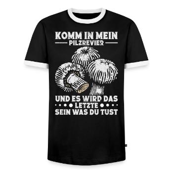Pilzjäger Pilzsammler Schirmling Pilzsucher - Männer Kontrast-T-Shirt - Schwarz/Weiß - Vorne - AI Model Female 172 light (172cm) & AI Model Male 178 light (178cm)