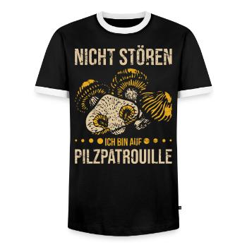 Pilze sammeln Pilzsucher Set Mykologe Pilzsammler - Männer Kontrast-T-Shirt - Schwarz/Weiß - Vorne - AI Model Female 172 light (172cm) & AI Model Male 178 light (178cm)