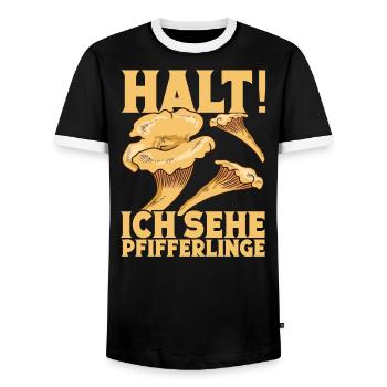 Pilze Pilzjäger Pfifferlingsammler Pilzsucher - Männer Kontrast-T-Shirt - Schwarz/Weiß - Vorne - AI Model Female 172 light (172cm) & AI Model Male 178 light (178cm)