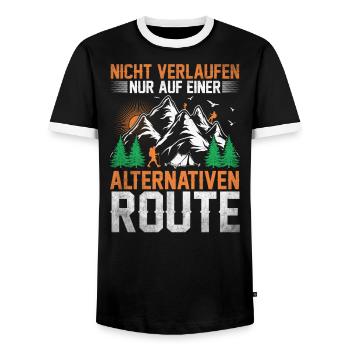 WandernWanderer Rucksack Wanderausflug Bergsteiger - Männer Kontrast-T-Shirt - Schwarz/Weiß - Vorne - AI Model Female 172 light (172cm) & AI Model Male 178 light (178cm)