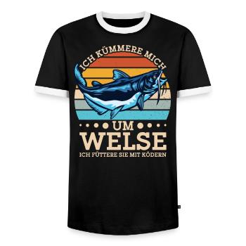 Wels Angeln Norwegen Angelköder Fischerboot - Männer Kontrast-T-Shirt - Schwarz/Weiß - Vorne - AI Model Female 172 light (172cm) & AI Model Male 178 light (178cm)
