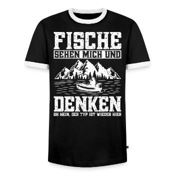 Fischen Angelrute Angelköder Fischerboot Angler - Männer Kontrast-T-Shirt - Schwarz/Weiß - Vorne - AI Model Female 172 light (172cm) & AI Model Male 178 light (178cm)