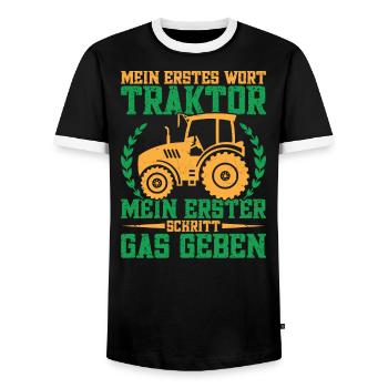 Traktor fahren Hühnerbauer Traktorfahrer - Männer Kontrast-T-Shirt - Schwarz/Weiß - Vorne - AI Model Female 172 light (172cm) & AI Model Male 178 light (178cm)