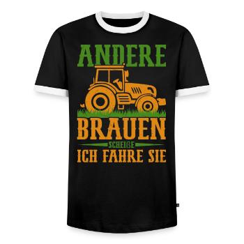 Kuhbauer Gülle fahren Traktorfahrer Landmaschine - Männer Kontrast-T-Shirt - Schwarz/Weiß - Vorne - AI Model Female 172 light (172cm) & AI Model Male 178 light (178cm)