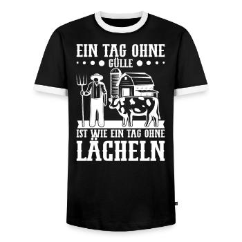 Gülle fahren Traktorfahrer Kuhbauer Landmaschinen - Männer Kontrast-T-Shirt - Schwarz/Weiß - Vorne - AI Model Female 172 light (172cm) & AI Model Male 178 light (178cm)