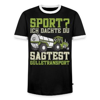 Gülletransport Gülle fahren Traktorfahrer Kuhbauer - Männer Kontrast-T-Shirt - Schwarz/Weiß - Vorne - AI Model Female 172 light (172cm) & AI Model Male 178 light (178cm)