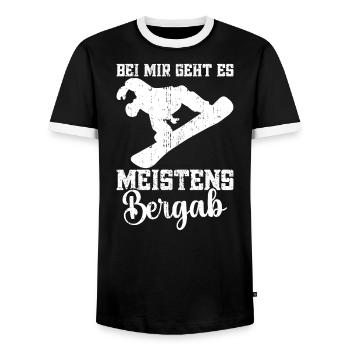 Snowboardfahrer Berge Wintersportler Schnee - Männer Kontrast-T-Shirt - Schwarz/Weiß - Vorne - AI Model Female 172 light (172cm) & AI Model Male 178 light (178cm)