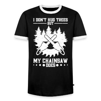 Chainsaw lover, lumberjack, arborist, Seilho - Men's Ringer Shirt - black/white - Front - AI Model Female 172 light (172cm) & AI Model Male 178 light (178cm)