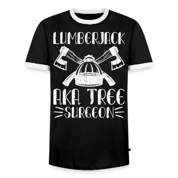 Arborist Suspender Logger Lumberjack Working Depth - Men's Ringer Shirt - black/white - Front - AI Model Female 172 light (172cm) & AI Model Male 178 light (178cm)