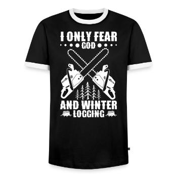 Wood chopping tools Lumberjack equipment Braces - Men's Ringer Shirt - black/white - Front - AI Model Female 172 light (172cm) & AI Model Male 178 light (178cm)