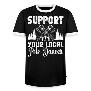 Arborist Equipment Rope Wood Chopping Lumberjack H - Men's Ringer Shirt - black/white - Front - AI Model Female 172 light (172cm) & AI Model Male 178 light (178cm)
