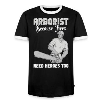 Logger Essentials Wood Chopping Lumberjack Tree Care - Men's Ringer Shirt - black/white - Front - AI Model Female 172 light (172cm) & AI Model Male 178 light (178cm)
