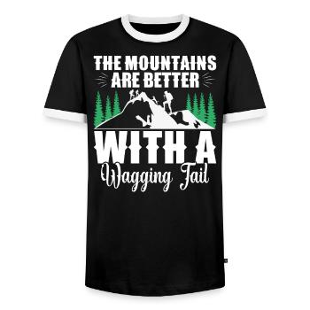 Dog Walking Lover Supplies Mountaineer Dogs - Men's Ringer Shirt - black/white - Front - AI Model Female 172 light (172cm) & AI Model Male 178 light (178cm)