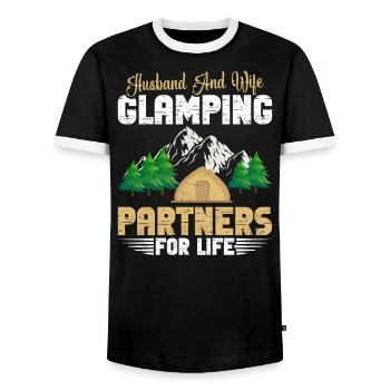 Glamper Holiday Camping Essentials Tente Glamping - T-shirt contrasté Homme - noir/blanc - Devant - AI Model Female 172 light (172cm) & AI Model Male 178 light (178cm)