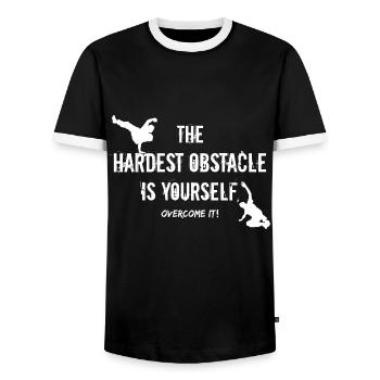 Hardest Obstacle Is Yourself Parkour Laufen Spruch - Männer Kontrast-T-Shirt - Schwarz/Weiß - Vorne - AI Model Female 172 light (172cm) & AI Model Male 178 light (178cm)