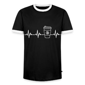 Kaffee Herzschlag - Männer Kontrast-T-Shirt - Schwarz/Weiß - Vorne - AI Model Female 172 light (172cm) & AI Model Male 178 light (178cm)