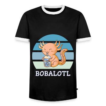 Boba Bubble Tea Axolotl Bobalotl - Men's Ringer Shirt - black/white - Front - AI Model Female 172 light (172cm) & AI Model Male 178 light (178cm)
