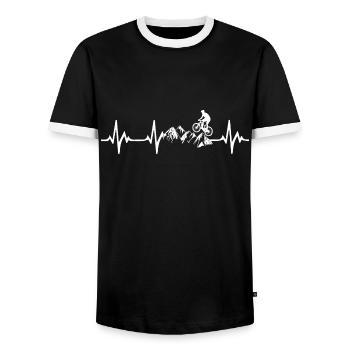 Mountainbike Herzschlag - Männer Kontrast-T-Shirt - Schwarz/Weiß - Vorne - AI Model Female 172 light (172cm) & AI Model Male 178 light (178cm)