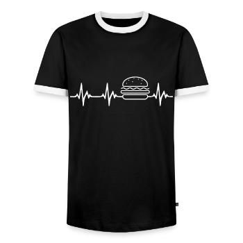Burger Heartbeat - Men's Ringer Shirt - black/white - Front - AI Model Female 172 light (172cm) & AI Model Male 178 light (178cm)
