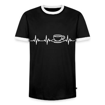 Kaffee Herzschlag - Männer Kontrast-T-Shirt - Schwarz/Weiß - Vorne - AI Model Female 172 light (172cm) & AI Model Male 178 light (178cm)